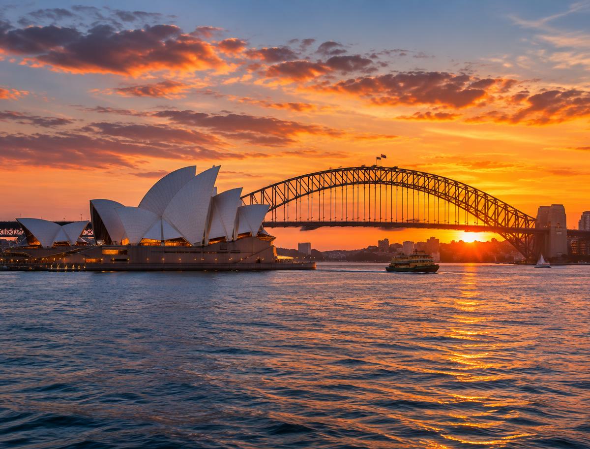 Sydney Opera House and Harbour Bridge at sunset