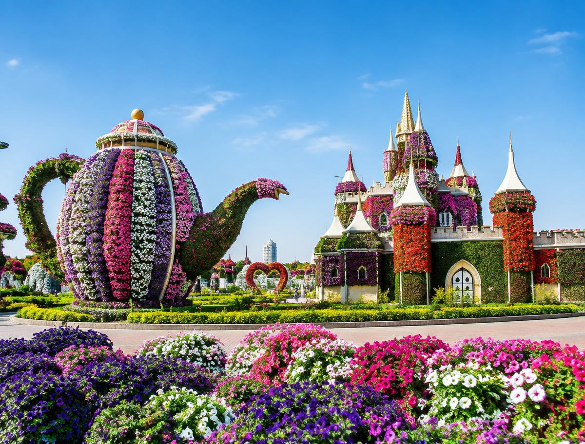 Colourful flower displays at Dubai Miracle Garden