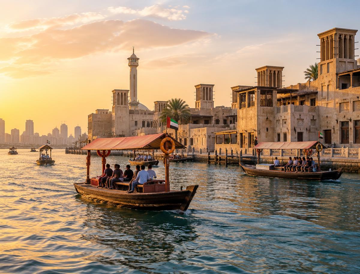 Traditional abra boats on Dubai Creek near the historic district