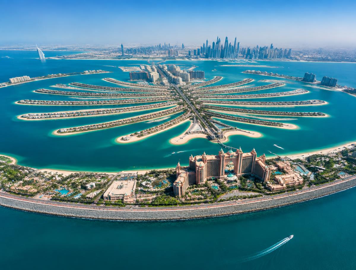 Aerial view of Palm Jumeirah island in Dubai