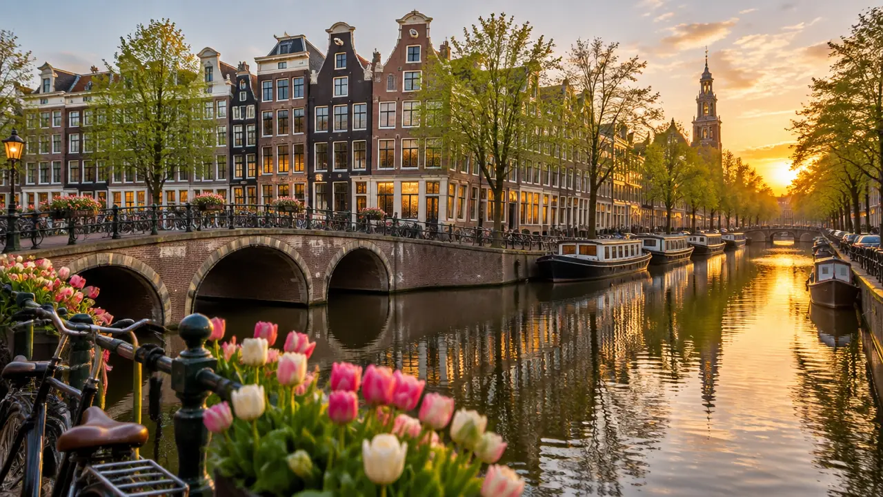 Amsterdam Netherlands canal houses and bridges