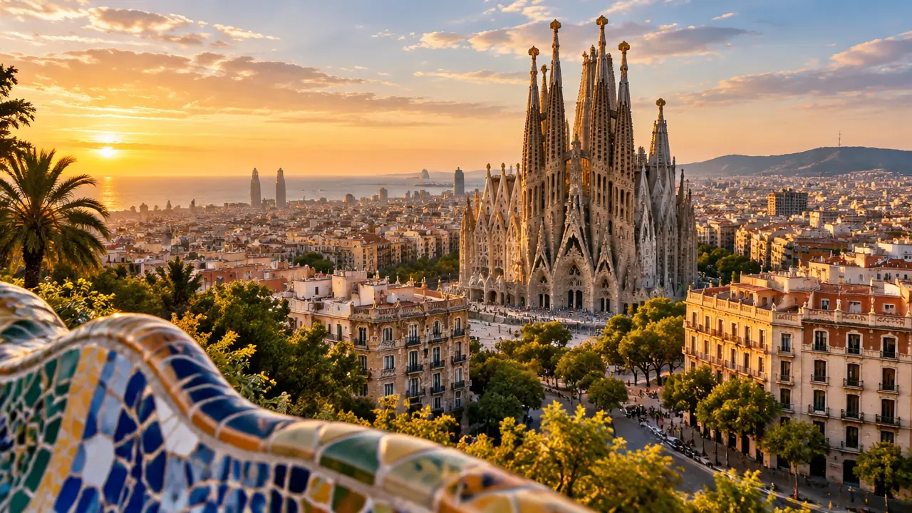 Barcelona Spain Sagrada Familia and city skyline
