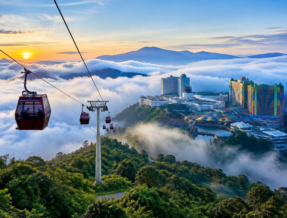 Genting Highlands resort above the clouds with a cable car