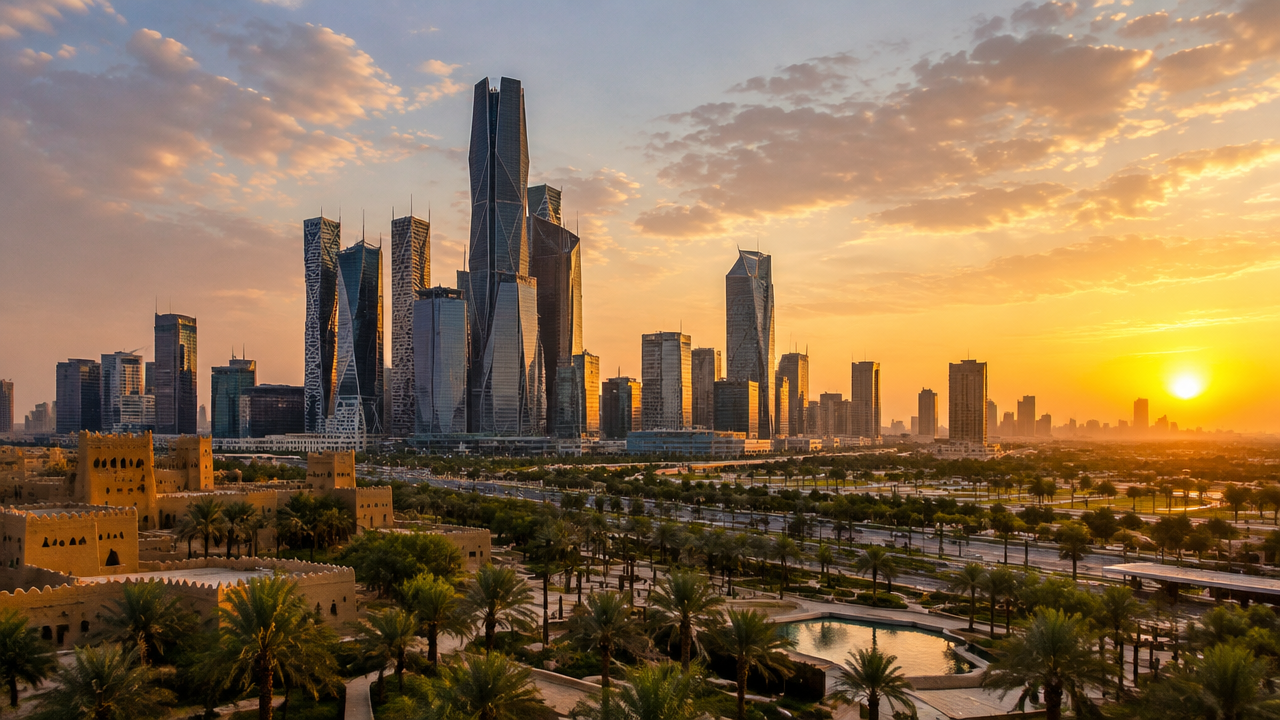 Riyadh Saudi Arabia skyline at golden hour