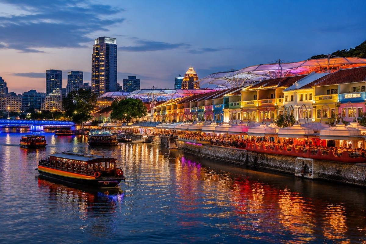 Clarke Quay Singapore riverside at night