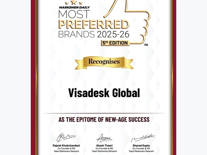 Most Preferred Brands 2025–26 issued to Visadesk Global LLP